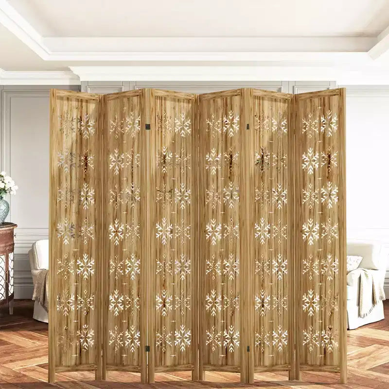 MAYEERTY Paravent en bois de 95*67 po, Cloison Autoportante Pliante pour Intérieur, 6 Panneaux, Marron