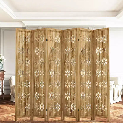MAYEERTY Paravent en bois de 95*67 po, Cloison Autoportante Pliante pour Intérieur, 6 Panneaux, Marron
