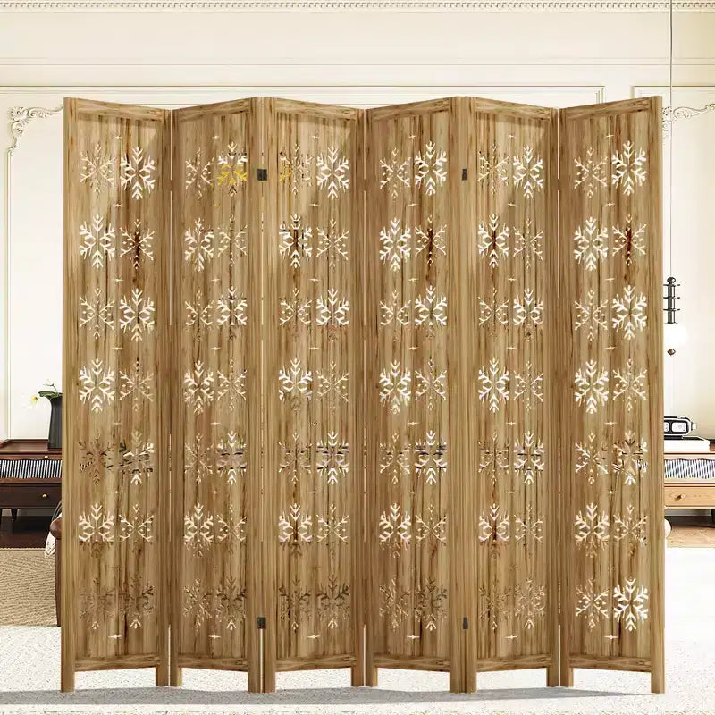 MAYEERTY Paravent en bois de 95*67 po, Cloison Autoportante Pliante pour Intérieur, 6 Panneaux, Marron