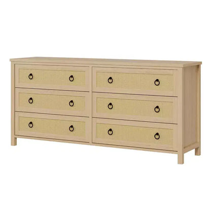 Commode 7 tiroirs en rotin, commode bohème pour chambre à coucher, commode, organisateur de placard, commode en bois naturel pour chambre à coucher, salon, entrée