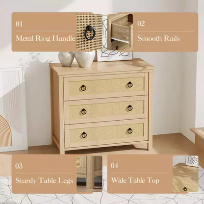 Commode 7 tiroirs en rotin, commode bohème pour chambre à coucher, commode, organisateur de placard, commode en bois naturel pour chambre à coucher, salon, entrée