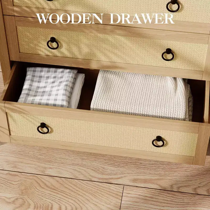 Commode 7 tiroirs en rotin, commode bohème pour chambre à coucher, commode, organisateur de placard, commode en bois naturel pour chambre à coucher, salon, entrée
