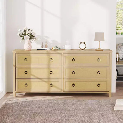 Commode 7 tiroirs en rotin, commode bohème pour chambre à coucher, commode, organisateur de placard, commode en bois naturel pour chambre à coucher, salon, entrée