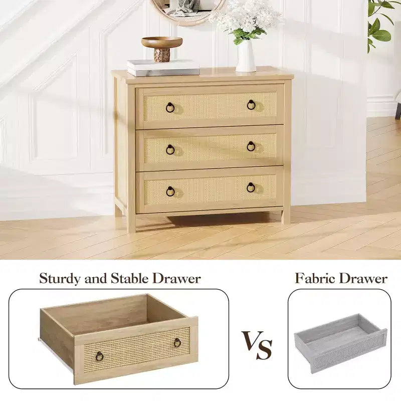 Commode 7 tiroirs en rotin, commode bohème pour chambre à coucher, commode, organisateur de placard, commode en bois naturel pour chambre à coucher, salon, entrée