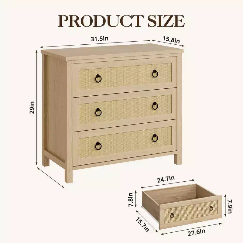 Commode 7 tiroirs en rotin, commode bohème pour chambre à coucher, commode, organisateur de placard, commode en bois naturel pour chambre à coucher, salon, entrée