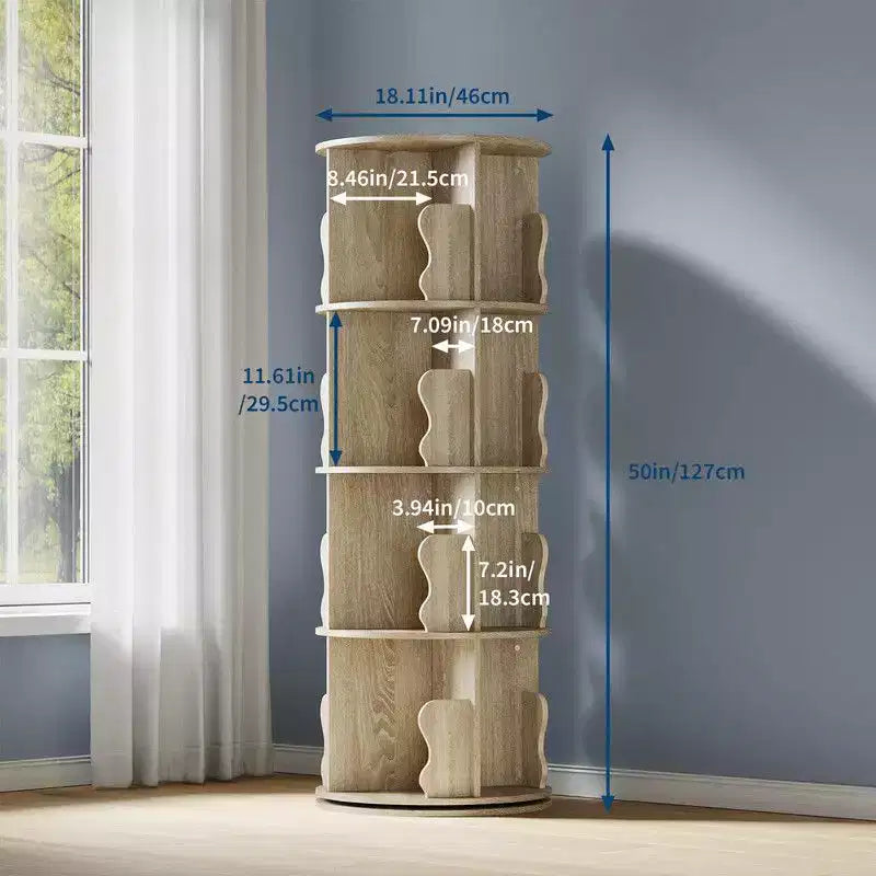 Coolmee 4 Tier Rotating Bookshelf Tower, Spinning Corner Bookshelf for Small Spaces, Revolving 360 Degree Bookcase Storage Rack Tower