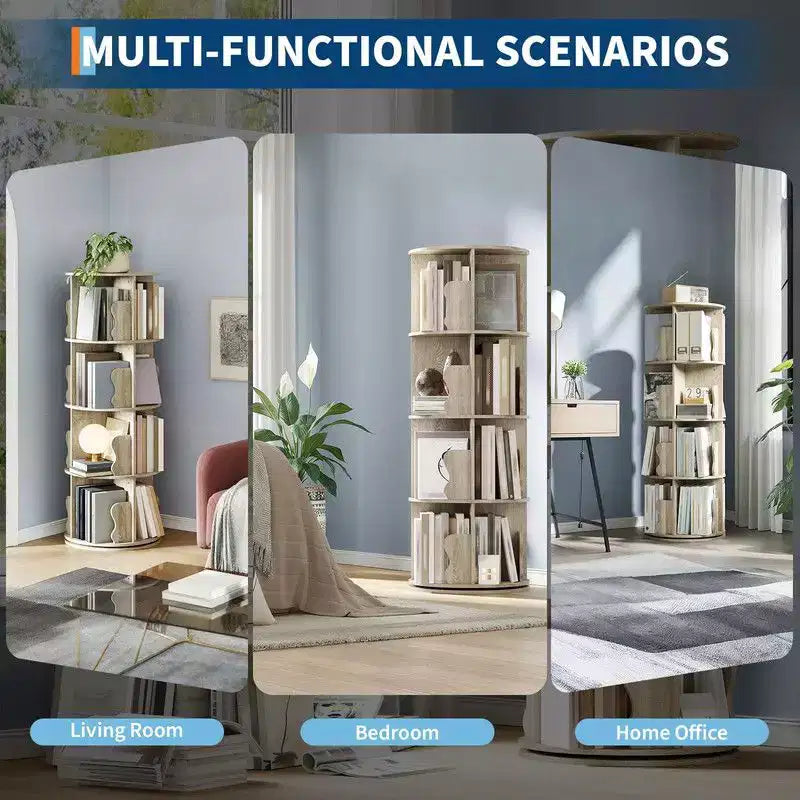Coolmee 4 Tier Rotating Bookshelf Tower, Spinning Corner Bookshelf for Small Spaces, Revolving 360 Degree Bookcase Storage Rack Tower