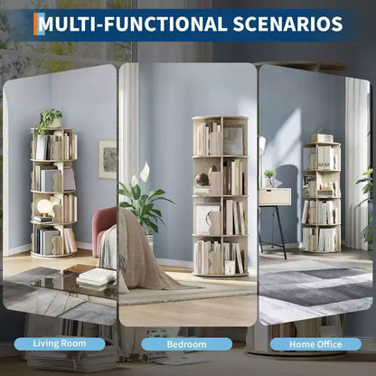 Coolmee 4 Tier Rotating Bookshelf Tower, Spinning Corner Bookshelf for Small Spaces, Revolving 360 Degree Bookcase Storage Rack Tower