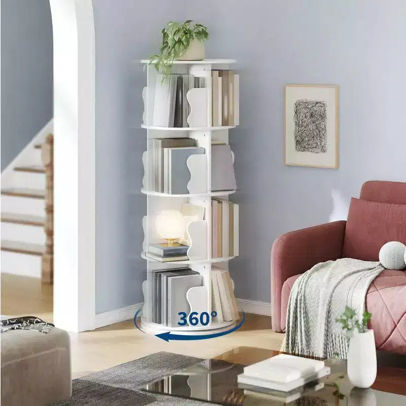 Coolmee 4 Tier Rotating Bookshelf Tower, Spinning Corner Bookshelf for Small Spaces, Revolving 360 Degree Bookcase Storage Rack Tower