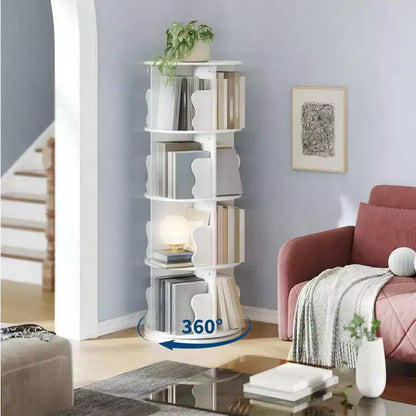 Coolmee 4 Tier Rotating Bookshelf Tower, Spinning Corner Bookshelf for Small Spaces, Revolving 360 Degree Bookcase Storage Rack Tower