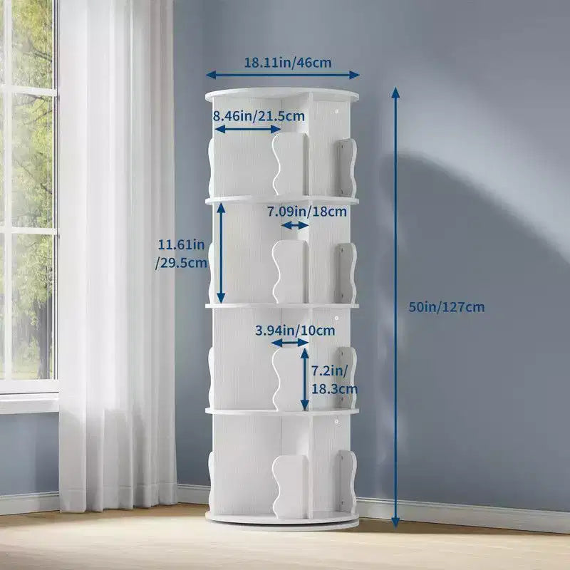 Coolmee 4 Tier Rotating Bookshelf Tower, Spinning Corner Bookshelf for Small Spaces, Revolving 360 Degree Bookcase Storage Rack Tower