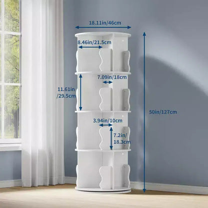 Coolmee 4 Tier Rotating Bookshelf Tower, Spinning Corner Bookshelf for Small Spaces, Revolving 360 Degree Bookcase Storage Rack Tower