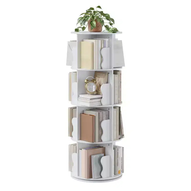 Coolmee 4 Tier Rotating Bookshelf Tower, Spinning Corner Bookshelf for Small Spaces, Revolving 360 Degree Bookcase Storage Rack Tower