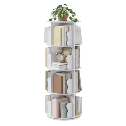 Coolmee 4 Tier Rotating Bookshelf Tower, Spinning Corner Bookshelf for Small Spaces, Revolving 360 Degree Bookcase Storage Rack Tower
