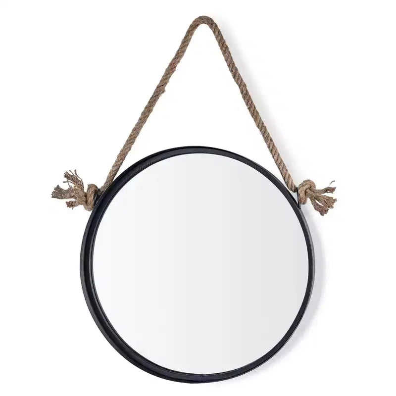 Danya B. Black Iron Framed Round Accent Mirror with Hanging Rope - 15 in. or 18 in.