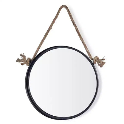 Danya B. Black Iron Framed Round Accent Mirror with Hanging Rope - 15 in. or 18 in.