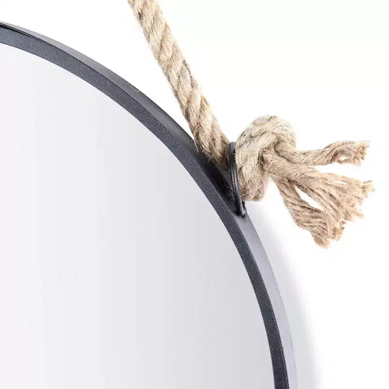 Danya B. Black Iron Framed Round Accent Mirror with Hanging Rope - 15 in. or 18 in.