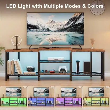 TV Stand with 4 Open Storage Shelves, Corner Entertainment Center with Power Outlet