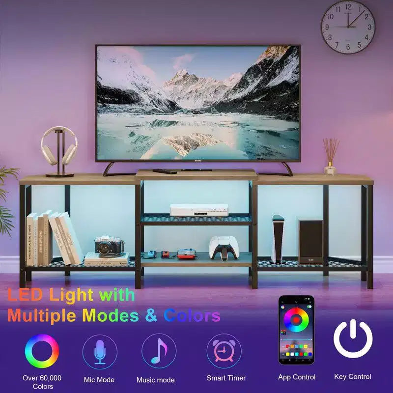 TV Stand with 4 Open Storage Shelves, Corner Entertainment Center with Power Outlet