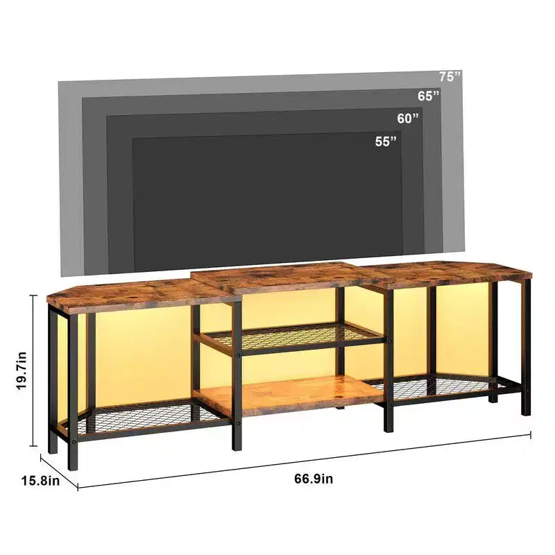 TV Stand with 4 Open Storage Shelves, Corner Entertainment Center with Power Outlet