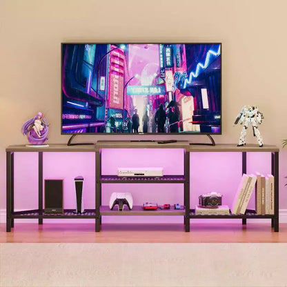 TV Stand with 4 Open Storage Shelves, Corner Entertainment Center with Power Outlet