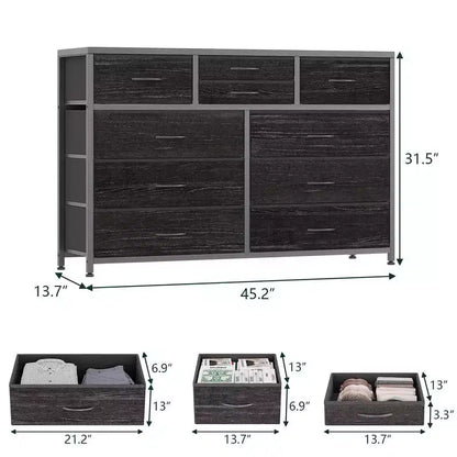Commode à 10 tiroirs en tissu pour chambre, Commode de rangement moderne