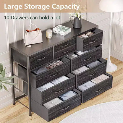 Commode à 10 tiroirs en tissu pour chambre, Commode de rangement moderne