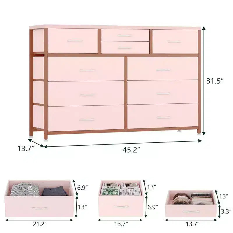 Commode à 10 tiroirs en tissu pour chambre, Commode de rangement moderne