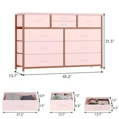 Commode à 10 tiroirs en tissu pour chambre, Commode de rangement moderne
