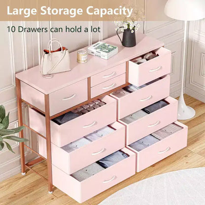 Commode à 10 tiroirs en tissu pour chambre, Commode de rangement moderne