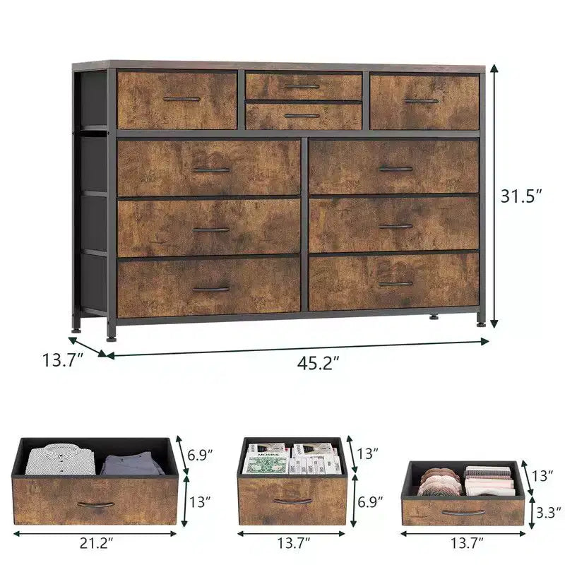 Commode à 10 tiroirs en tissu pour chambre, Commode de rangement moderne