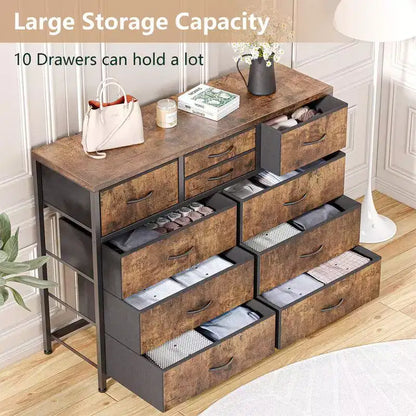 Commode à 10 tiroirs en tissu pour chambre, Commode de rangement moderne