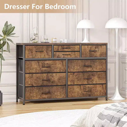 Commode à 10 tiroirs en tissu pour chambre, Commode de rangement moderne