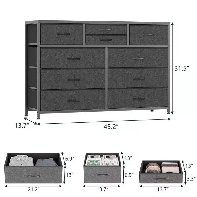 Commode à 10 tiroirs en tissu pour chambre, Commode de rangement moderne