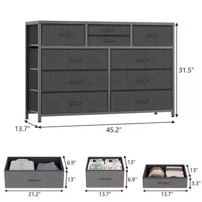 Commode à 10 tiroirs en tissu pour chambre, Commode de rangement moderne
