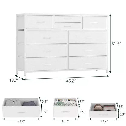 Commode à 10 tiroirs en tissu pour chambre, Commode de rangement moderne