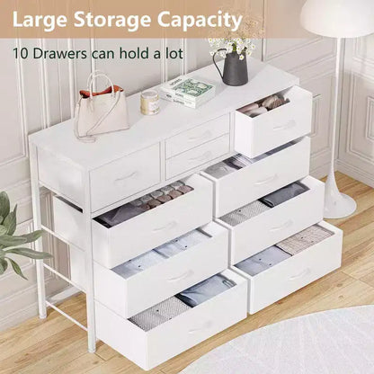 Commode à 10 tiroirs en tissu pour chambre, Commode de rangement moderne