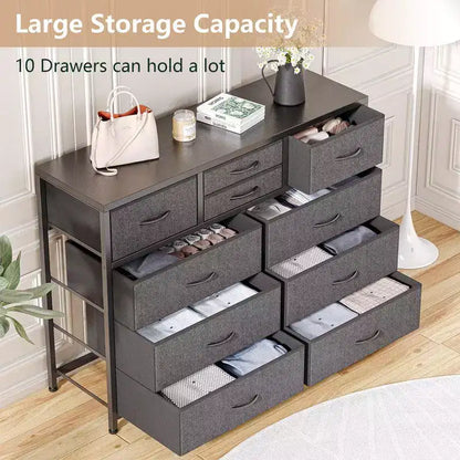 Commode à 10 tiroirs en tissu pour chambre, Commode de rangement moderne