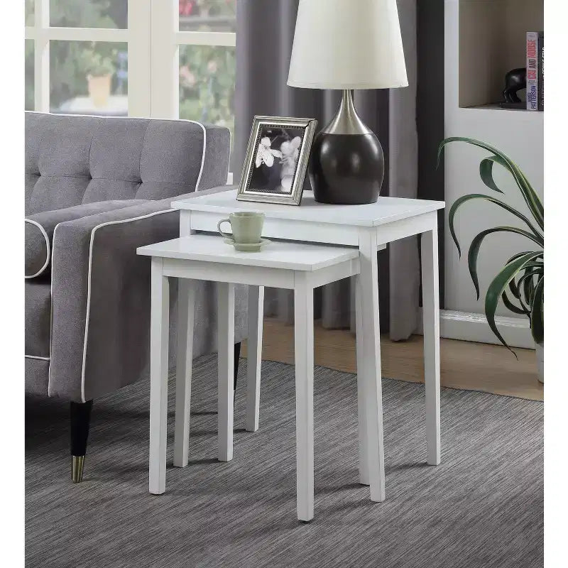 HomeStock Belmont Three Tier End Table with Hidden Storage Drawer, Open Shelves and Nickel Knob Perfect for Organizing Accessories