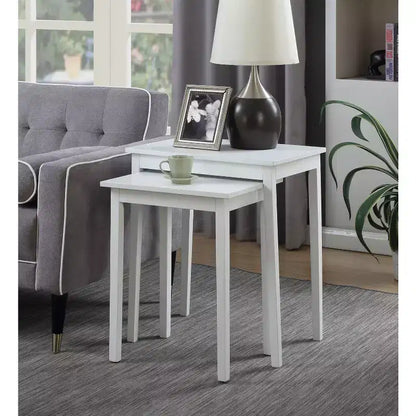 HomeStock Belmont Three Tier End Table with Hidden Storage Drawer, Open Shelves and Nickel Knob Perfect for Organizing Accessories