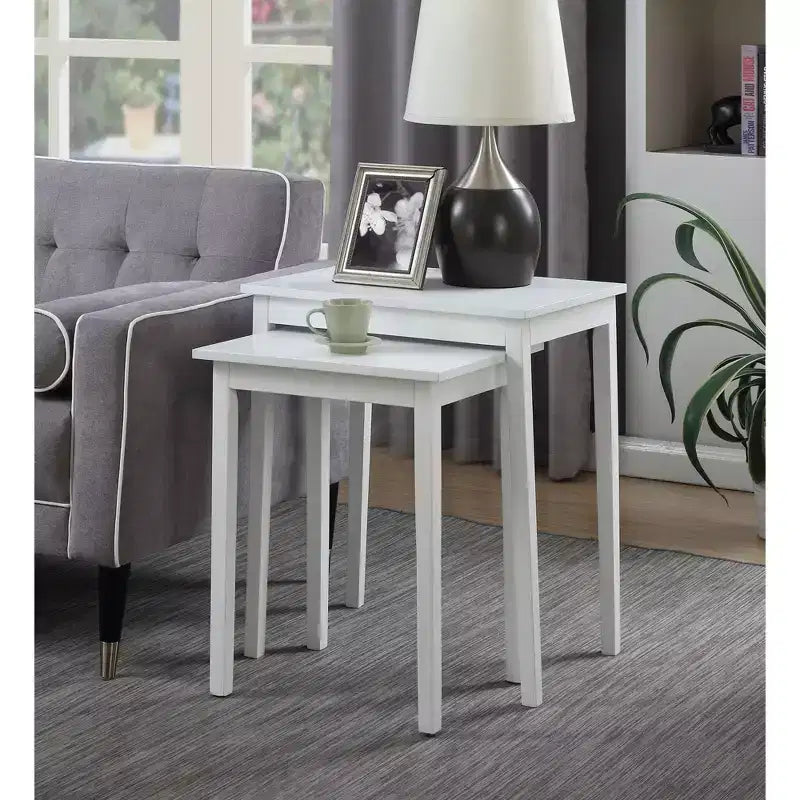 HomeStock Belmont Three Tier End Table with Hidden Storage Drawer, Open Shelves and Nickel Knob Perfect for Organizing Accessories