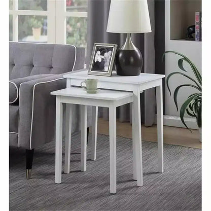 HomeStock Belmont Three Tier End Table with Hidden Storage Drawer, Open Shelves and Nickel Knob Perfect for Organizing Accessories