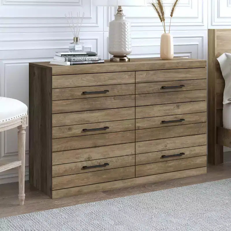Commode 6 tiroirs Galano Hamsper (verrouillage) - Chêne noueux