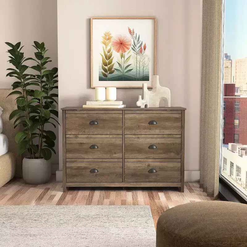Commode à 6 tiroirs Galano Geodarno (interverrouillage) - Chêne noueux