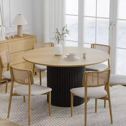 PexFix 52 Solid Wood Round Dining Table Kitchen Table for 4-6 with Tabletop & Concave Cylinder Legs for Living/Dining Room Coffee Office Natural