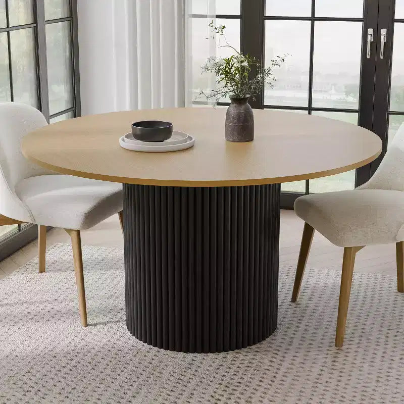 PexFix Table de salle à manger ronde 52 en bois massif, table de cuisine pour 4-6 personnes avec plateau et pieds cylindriques concaves pour salon/salle à manger/bureau, naturel