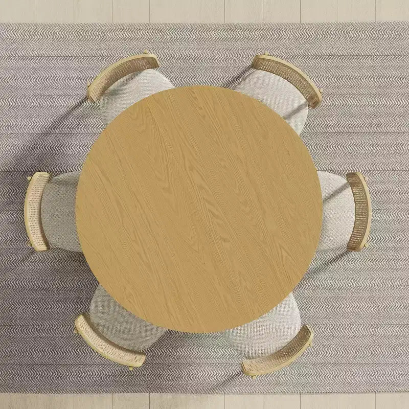 PexFix Table de salle à manger ronde 52 en bois massif, table de cuisine pour 4-6 personnes avec plateau et pieds cylindriques concaves pour salon/salle à manger/bureau, naturel