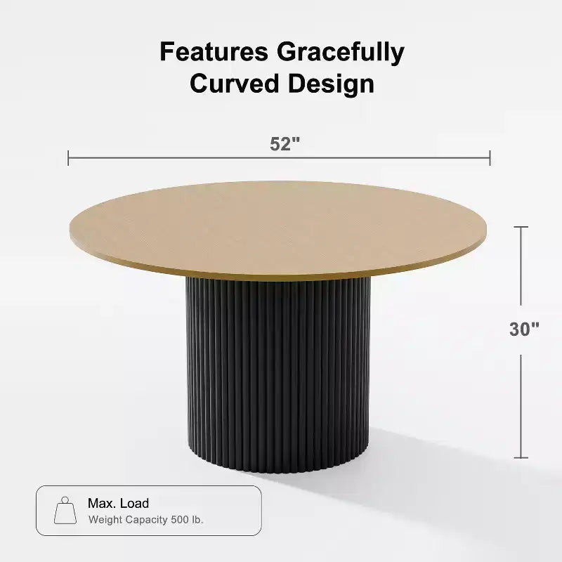 PexFix Table de salle à manger ronde 52 en bois massif, table de cuisine pour 4-6 personnes avec plateau et pieds cylindriques concaves pour salon/salle à manger/bureau, naturel