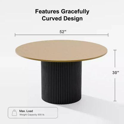 PexFix Table de salle à manger ronde 52 en bois massif, table de cuisine pour 4-6 personnes avec plateau et pieds cylindriques concaves pour salon/salle à manger/bureau, naturel
