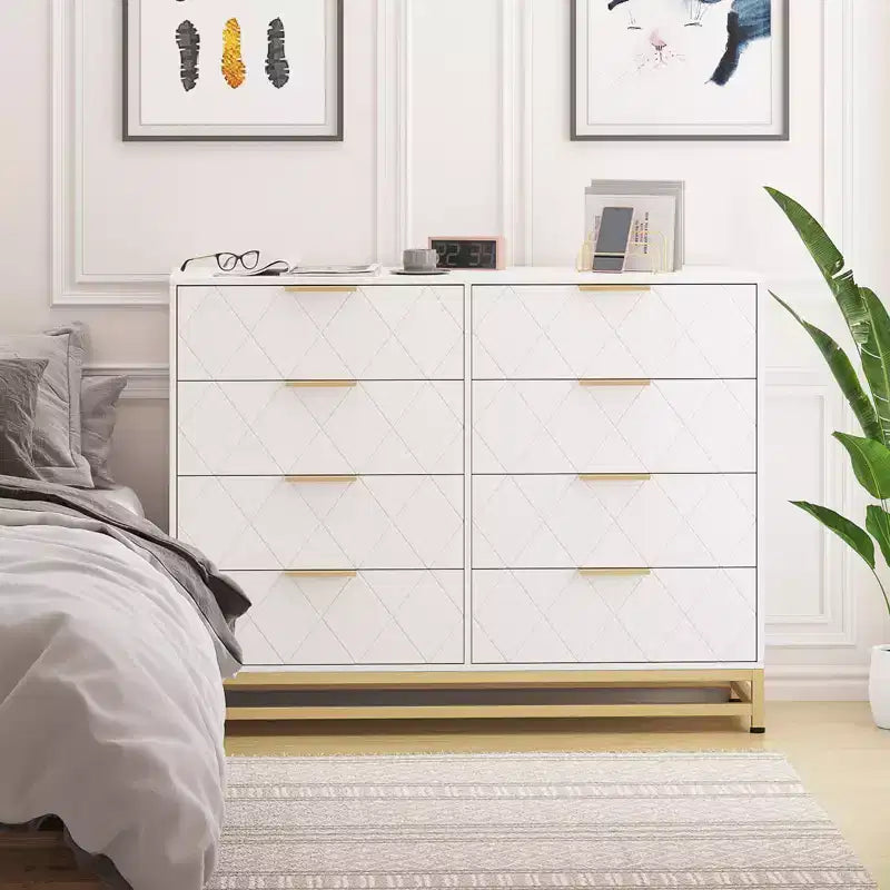 8 Drawer Dresser for Bedroom, Wooden Dresser with Metal Handles and 8 Drawers, Wood Chest of Drawers for Home Storage and Organization